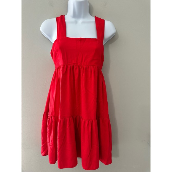 Amanda Uprichard Red Mini Dress Sleeveless Square Neck Tiered XS - Picture 2 of 7
